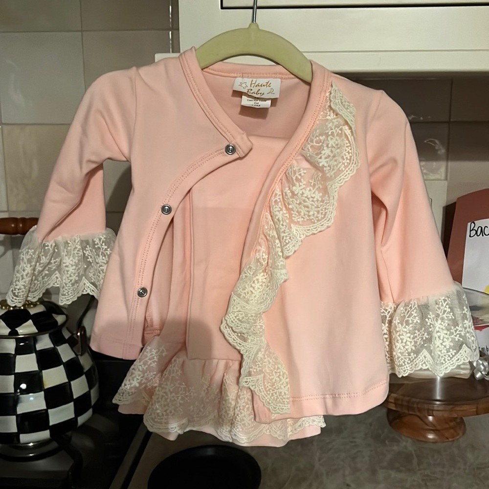 HAUTE BABY- Never worn beautiful pink with lace set